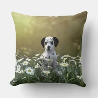 Cute Dalmatian Puppy in Daisies Throw Pillow