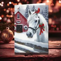 Beautiful Holiday Horse with Cardinal Personalized Card