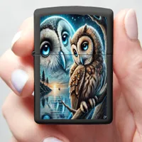 Enchanted Owls Beneath a Shimmering Moon Zippo Lighter