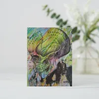Colorful Vintage Skull Mixed Media Collage Postcard