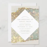 Iridescent Modern Holographic Glitter Wedding Invitation