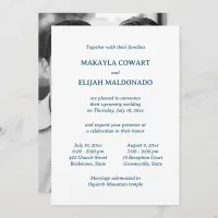 Minimal Blue/White Temple Wedding Two Reception Invitation