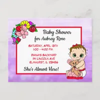 Baby Shower for Girl, Red Bow Baby Postcard