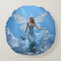 Beautiful Aquarius Fairy in the Clouds Round Pillow