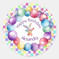 Cute Colorful Watercolor Bunny and Polka Dots Classic Round Sticker