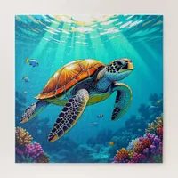 Sea Turtle Vibrant Underwater Illustration Jigsaw Puzzle