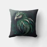 Majestic Cute Green Phoenix Bird Design Throw Pillow