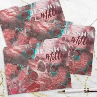 Fluid Paint Red Teal Foil Sparkling Light Accents File Folder