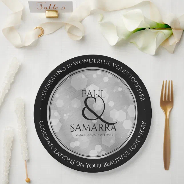 Elegant 10th Tin Wedding Anniversary Celebration Paper Plates