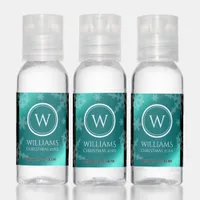 Festive Light Blue Foil Snowflakes Monogram Name Hand Sanitizer