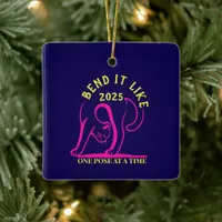 Customizable "Bend It Like 2025" Yoga Cat  Ceramic Ornament