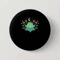 Cottagecore Goblincore Moon Flowers Forest Frog Mu Button