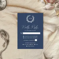 Navy Blue Coral Reef Nautical Wedding RSVP Card