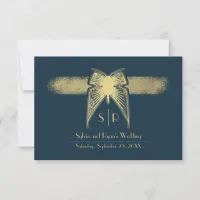 Art Deco Butterfly Monogram Blue Gold Wedding RSVP