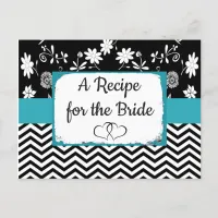 Black and Blue Striped Floral Wedding Recipe Card