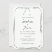 Elegant Sage Green Hand-Drawn Bow Timeless Wedding Invitation