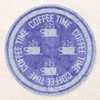 Coffee Time Silver on Violet Round Paper Coaster