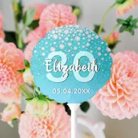 Birthday pary teal blue green glitter name balloon