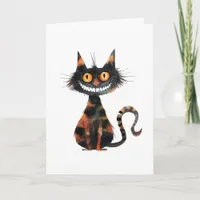 Happy Halloween Scary Black Cat Personalizable Card