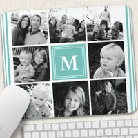 Teal Monogram Family Photo Collage Mouse Pad