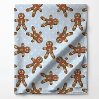 Gingerbread Man Polka Dot On Blue Christmas  Fabric