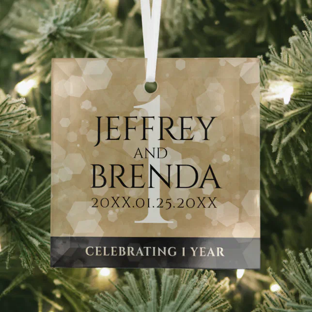 Elegant 1st Paper Wedding Anniversary Celebration Glass Ornament