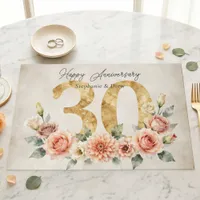 Floral Watercolor 30th Anniversary Paper Placemat