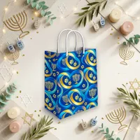 Festive Blue Gold Menorah Hanukkah Medium Gift Bag