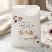 Elegant Pink Floral Gold Tiara Quinceañera Favor Bag