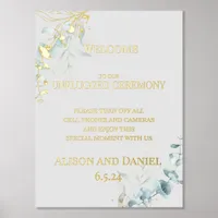 Wedding Welcome Pale Sage Green Foliage Foil Prints