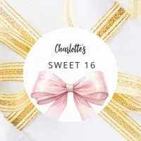 Bow blush pink white Sweet 16 Classic Round Sticker