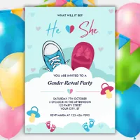 What Will It Be He or She Pink Blue Gender Reveal Invitation