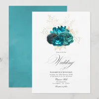 Teal and Gold Floral Wedding Invitation