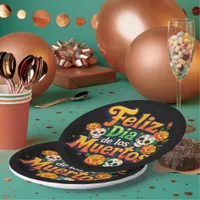 Colorful Day of the Dead Candy Skulls Marigolds Paper Plates