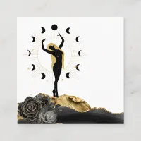 *~* Goddess Black Gold Hair Moon Phases Sun Square Business Card