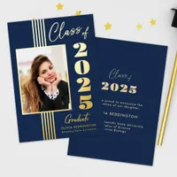 2025 Grad Announcement Photo Frame Navy Gold Foil