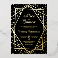Geometric Frame Elegant Black Gold Foil Wedding Invitation