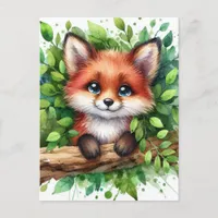 Cute Red Fox Watercolor Postcard