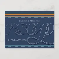 Orange & Teal Navy Blue RSVP Postcard