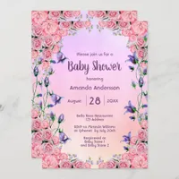 Baby shower girl pink purple flowers invitation