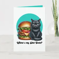 Diet Soda Funny Black Cat Burger Humor Card