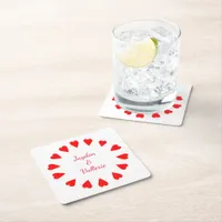 Paper Coaster - Circle of Red Hearts with Names