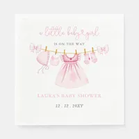 Pink Clothesline Coquette Bow Girl Baby Shower Napkins