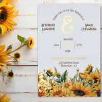 Rustic Dusty Blue Sunflower Wedding Foil Invitation