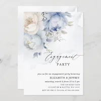 Modern Elegant Dusty Blue Floral Engagement Party Invitation