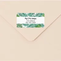 Green palm leaves tropical return address label