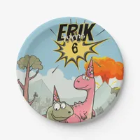 Roarsome Dino Birthday, Cute Cartoon Dino Paper Plates