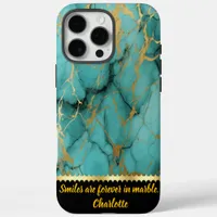 Turquoise marble with gold veins iPhone 16 pro max case