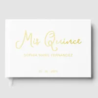 Elegant Modern White Gold Photo Quinceañera Foil Guest Book