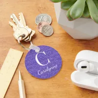 Elegant Purple Sparkle Glitter Monogram Keychain